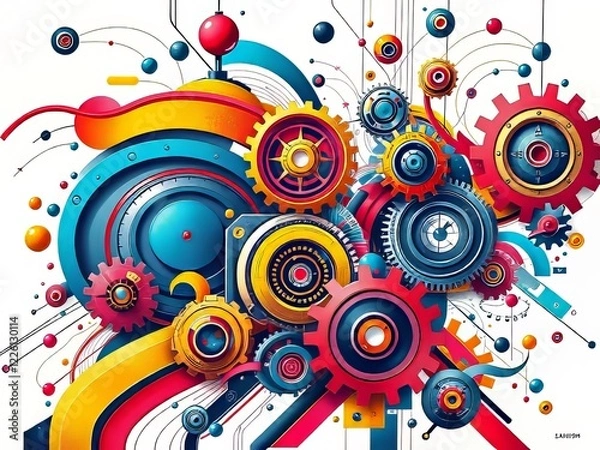 Obraz Abstract Industrial Machinery Patterns - Vibrant Geometric Design
