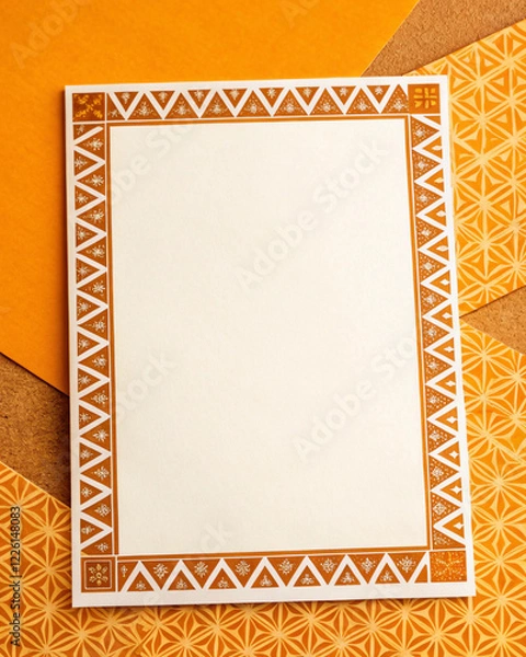 Obraz Geometric Border Pattern with Paper Texture and Sunset Glow Palette