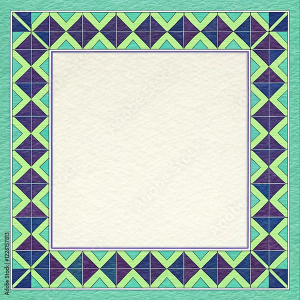 Obraz Geometric Border Pattern with Paper Texture and Vibrant Earthy Cool Palette