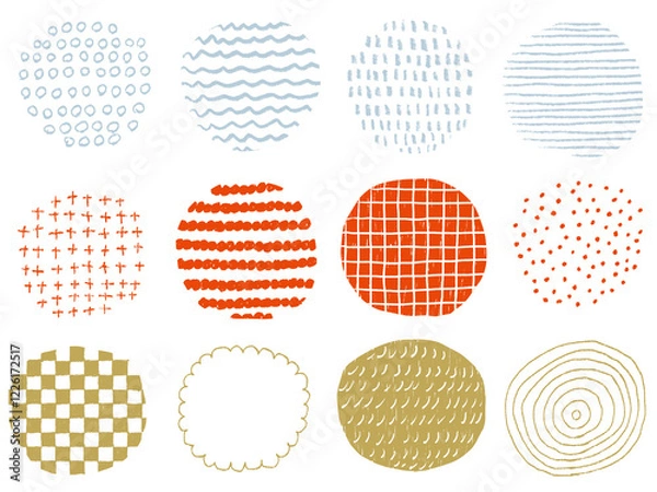 Obraz 手描きあしらいセット　まる　色えんぴつ　和風