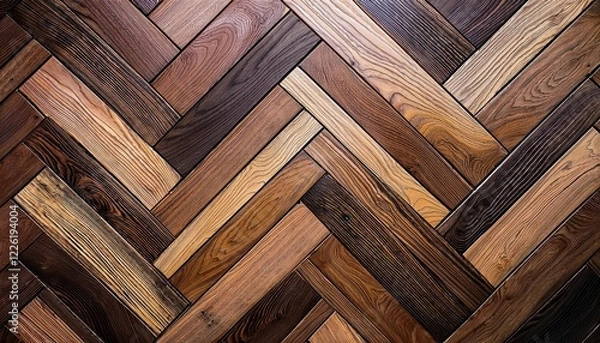 Fototapeta Elegant Herringbone Patterned Wood Texture Background Classic Timber Design for Decorative Parquet Wallpaper, Boasting a Captivating Light and Dark Tone Scheme.