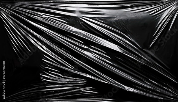 Fototapeta HighContrast Photography Wrinkled Plastic Wrap Texture Against a Black Backdrop, Showcasing Intricate Details and Playing with Light and Shadow.