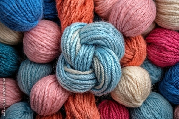 Fototapeta Colorful Yarn Balls: A Knitter's Delight,  Soft Textures in Vibrant Hues, Perfect for Winter Projects