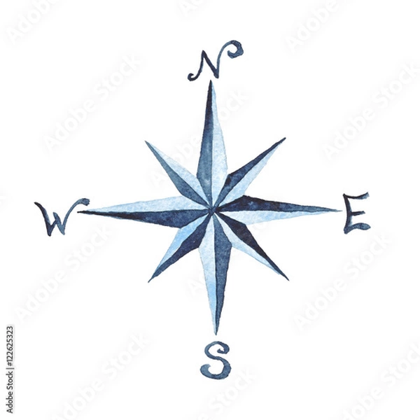 Obraz Kompas Rose Morskie Akwarela Ilustracja Ręcznie Malowany Izolowany Element Morza Granatowy Ocean