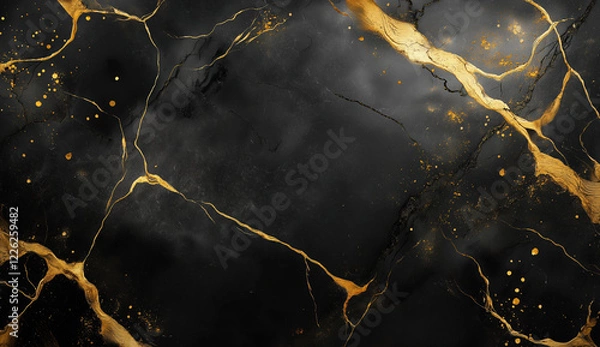 Fototapeta Black marble background with gold veins and speckles, creating a luxurious and elegant texture, Generative AI