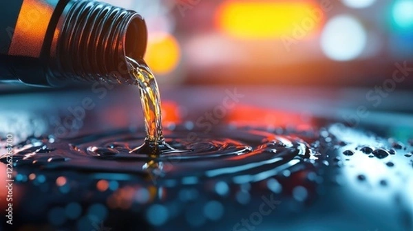 Fototapeta Pouring Engine Oil:  A Close-Up View of Viscous Liquid