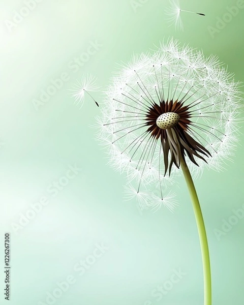 Obraz A single dandelion in seed form delicate fluff A single dandelion in seed form with delicate, airy fluff Close-up of a dandelion in seed stage showcasing its fragile beauty