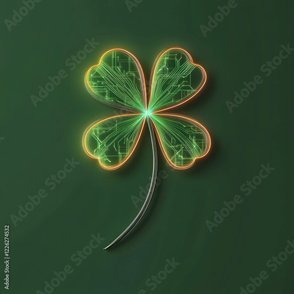 Fototapeta abstract neon illustration of shamrock with circuit patterns