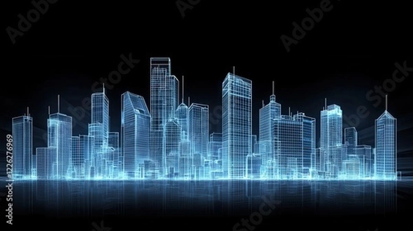 Obraz Digital Skyline Wireframe Cityscape Modern Architecture