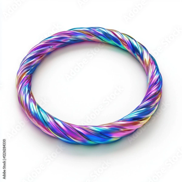 Fototapeta colorful hula hoop with twisted design resting on white surface, showcasing vibrant hues