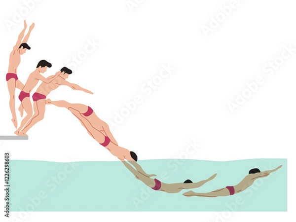 Fototapeta Vector illustration of swimming tutorial,man and girl doing swim,how do swim,swimming step for education,poster,learning,school and more