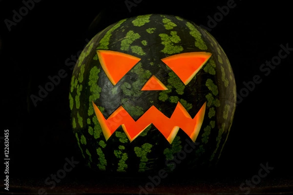 Obraz Jack'O Lantern, halloween watermelon in the dark