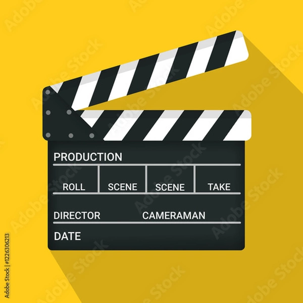 Obraz Movie clapper board icon isolated on white background. Black clapper board vector illustration. Hollywood film clapperboard. Film chalk clap board. Design for representing film making concept.