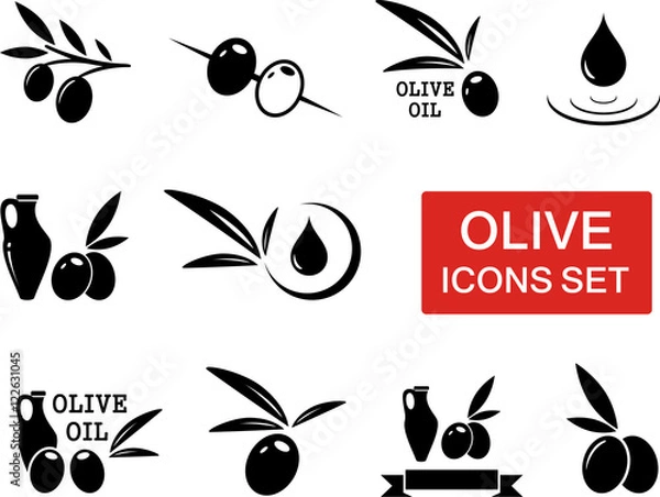 Obraz olive icons set with red signboard