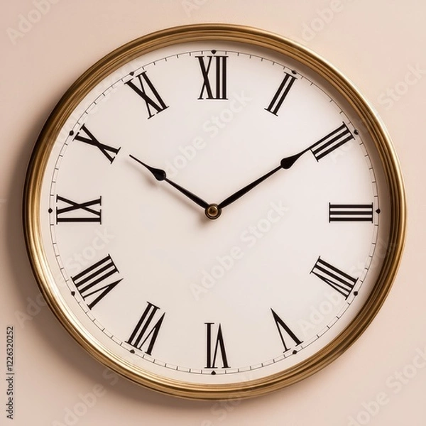 Obraz Gold-framed wall clock with Roman numerals showing the time.
