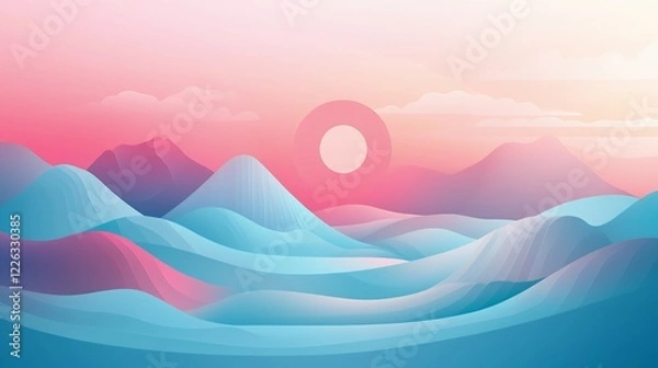 Fototapeta Serene Pastel Mountainscape Under a Gentle Sunset