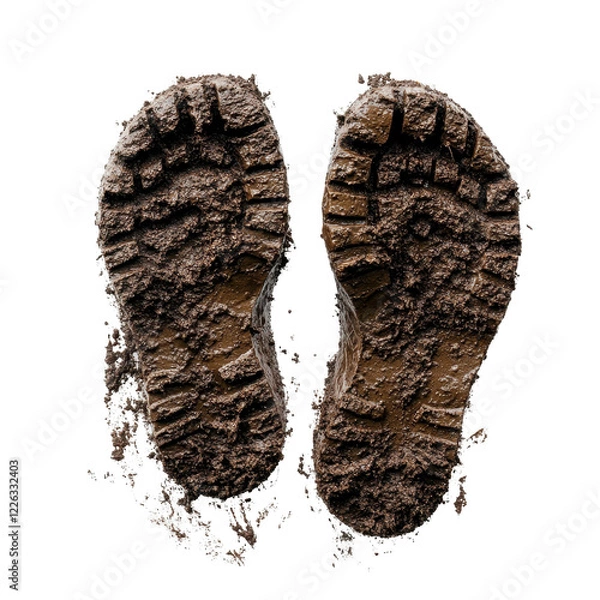 Fototapeta Two dirty, muddy shoes with a lot of dirt on them. transparent background