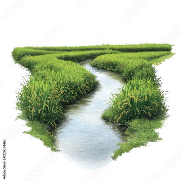 Fototapeta A river runs through a field of tall grass. transparent background