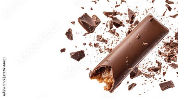 Fototapeta Delicious chocolate bar with pieces crumbling around it, perfect for dessert cravings. transparent background