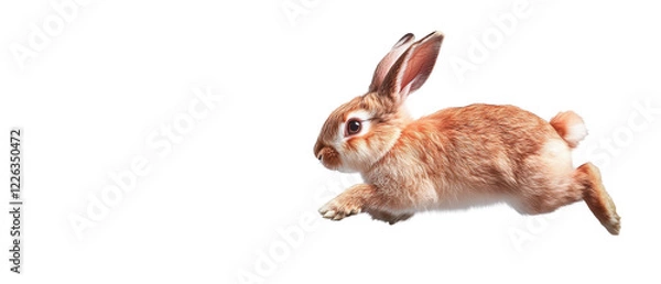 Fototapeta Whimsical Dash: A russet rabbit gracefully leaps forward, its ears perked, in a dynamic display of agility and vivacity, against a seamless background.