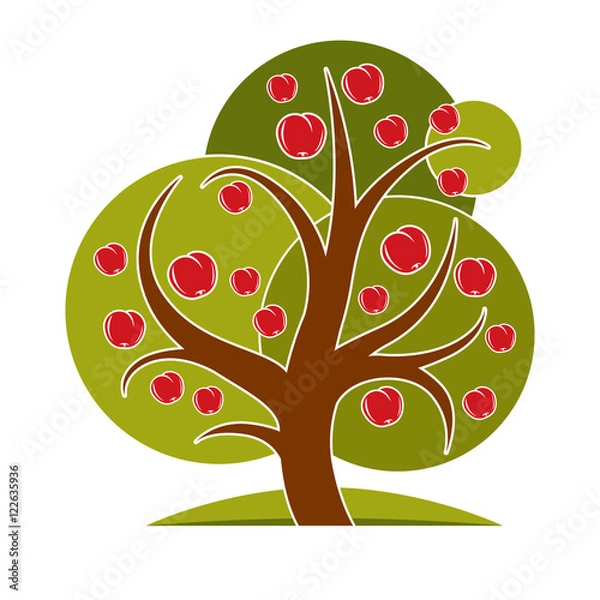 Fototapeta Fruity tree with ripe apples isolated on white. Wealth and prosp