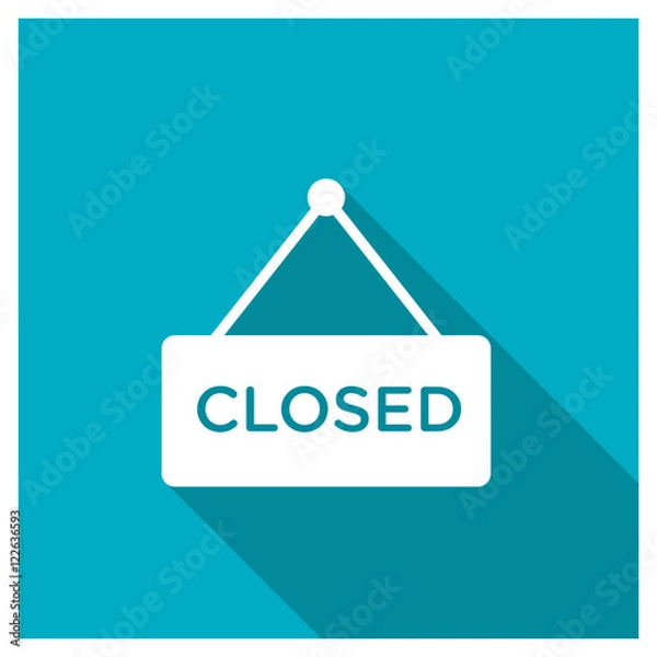 Fototapeta Closed icon, image jpg, vector eps, flat web, material icon, icon with long shadow on blue background