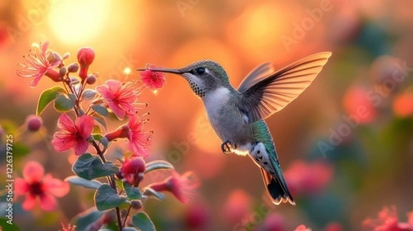 Fototapeta Hummingbird in Flight at Golden Hour