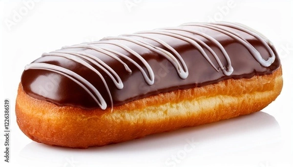 Fototapeta Long John Chocolate Donut with Glaze Toping on White Background Isolated