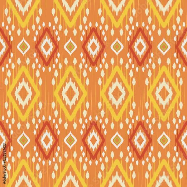 Obraz Orange Tribal Ikat Fabric Seamless Pattern
