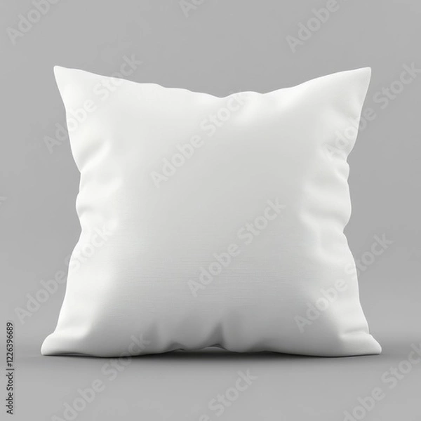 Fototapeta Plain white square pillow on grey background.
