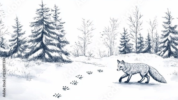 Fototapeta Winter Wonderland: A Fox's Snowy Path