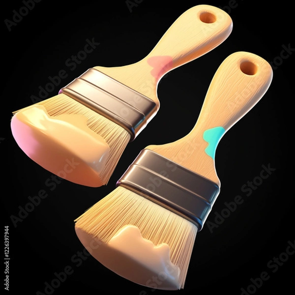 Obraz Paintbrush icon, 3D rendering, in a cartoon style.