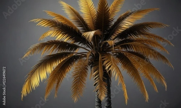 Fototapeta Black and gold palm tree with intricate details , geometric leaves, art deco palm tree