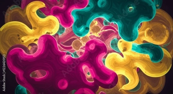 Fototapeta Chromatic Blooms: A vibrant and intricate artistic rendering of abstract, blooming organic shapes in a kaleidoscope of colors, swirling together in a mesmerizing display.