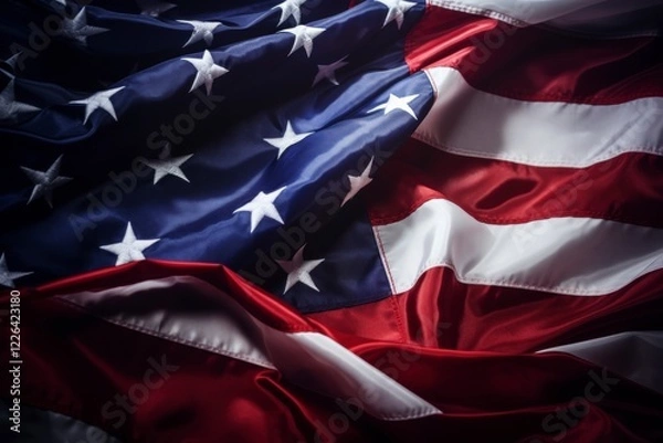 Fototapeta Closeup view of a dramatically lit American flag