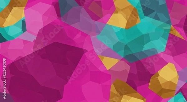 Obraz Abstract Polygonal Texture: A vibrant abstract texture composed of overlapping, faceted polygons in shades of pink, teal, and gold. This dynamic pattern creates a sense of movement and depth.