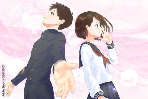 Obraz 横顔の学生_①A案_キャラ男女_EFF背景_桜なし