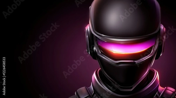 Fototapeta Striking black and red helmet with glowing red light, a futuristic headwear design