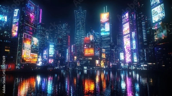 Obraz Futuristic Yokohama Harbor Lights