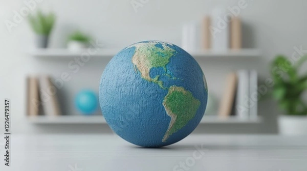 Fototapeta 3D Earth Globe on a Clean Table in a Modern Interior Space
