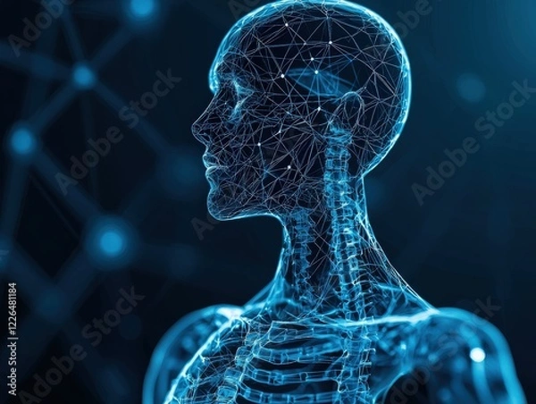Fototapeta Futuristic Human Skeleton Structure with Digital Wireframe Design