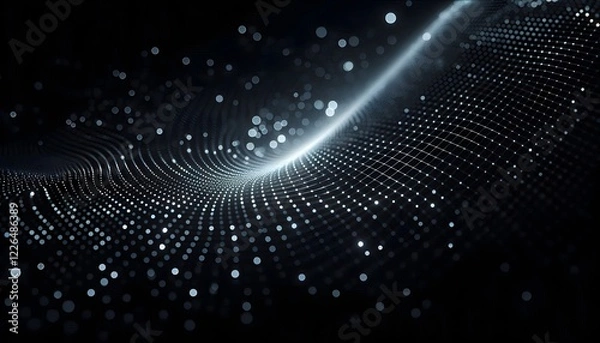Fototapeta A black background with a soft pattern of tiny glowing dots, arranged in a futuristic grid formation, creating a sleek and modern technology feel.
