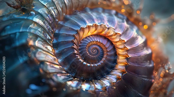 Fototapeta Stunning Close-Up of a Colorful Spiral Seashell in Detail