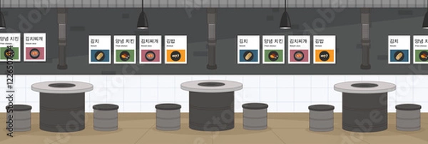 Fototapeta Cute and nice design of Korea restaurant with furniture and interior objects vector design