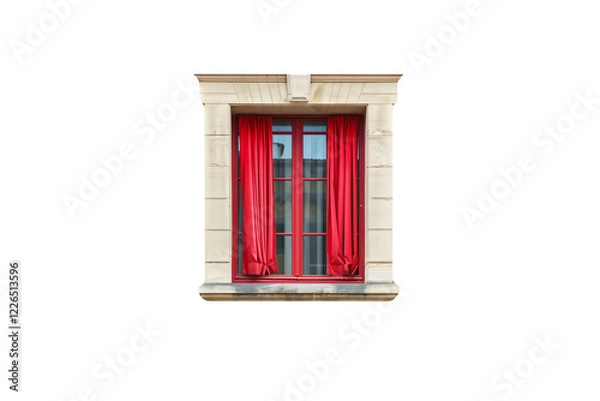 Fototapeta A window with red curtains against a black background, depicting