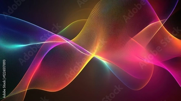 Obraz Abstract mesh of colorful light waves on a dark background for a digital backdrop