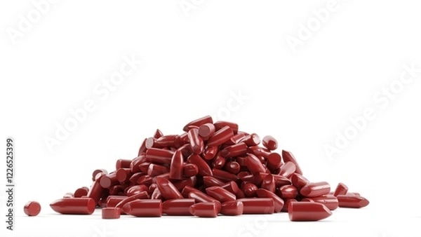 Obraz Close up Collection of red lipsticks bullet on a white color backdrop studio. 3D Realistic render.