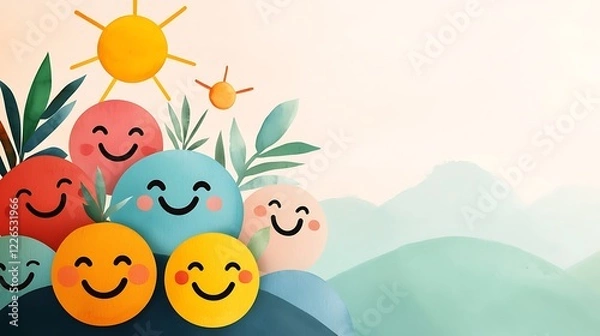 Fototapeta Colorful Smiley Faces with Nature Elements