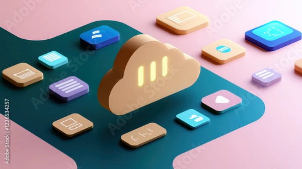 Obraz cloud icon surrounded by various application icons on background