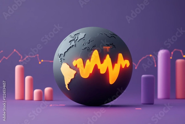 Fototapeta 3D globe with glowing graph pattern, representing global data trends